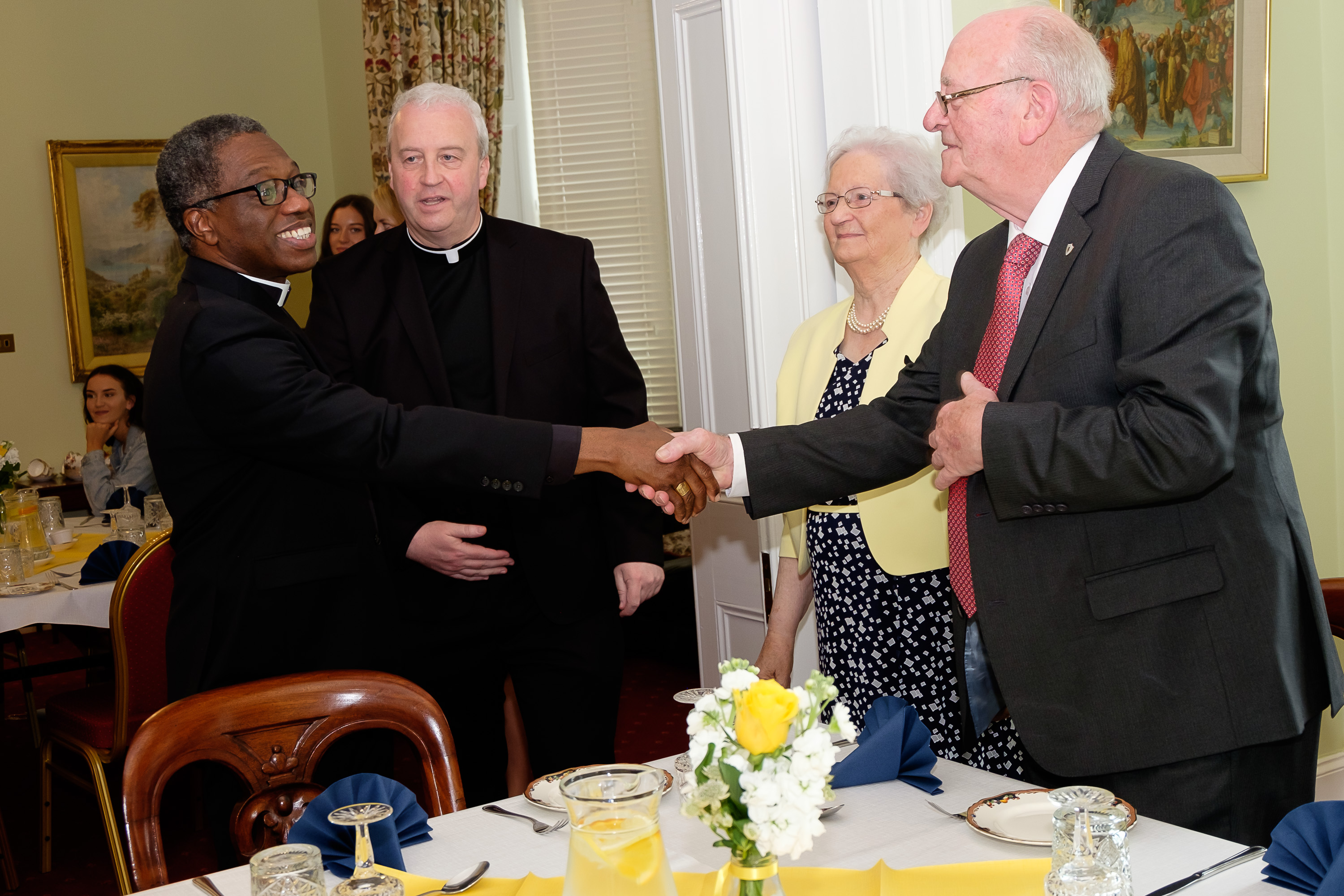 Papal Nuncio Archbishop Jude Thaddeus Okolo greets Tony Router watched by Bishop Michael Router and Mrs Nora RouterOrdination of Bishop Michael RouterSt Patrick's Cathedral, Armagh,  21 July 2019Credit: LiamMcArdle.com