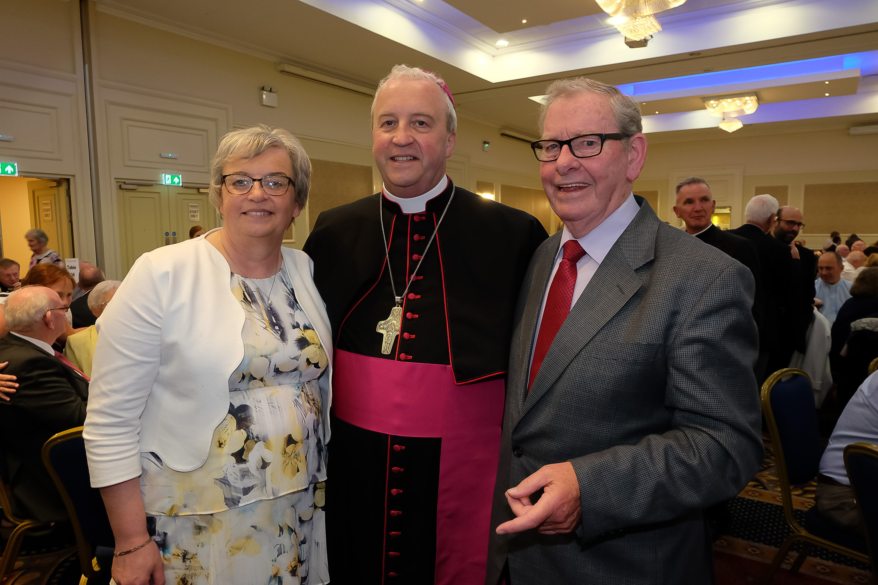 The new Bishop Michael Router, with his sister Breda Murphy, and his godfather Michael Murphy, at a celebration dinner following the Bishop's Ordination Armagh City Hotel, Armagh,  21 July 2019Credit: LiamMcArdle.com