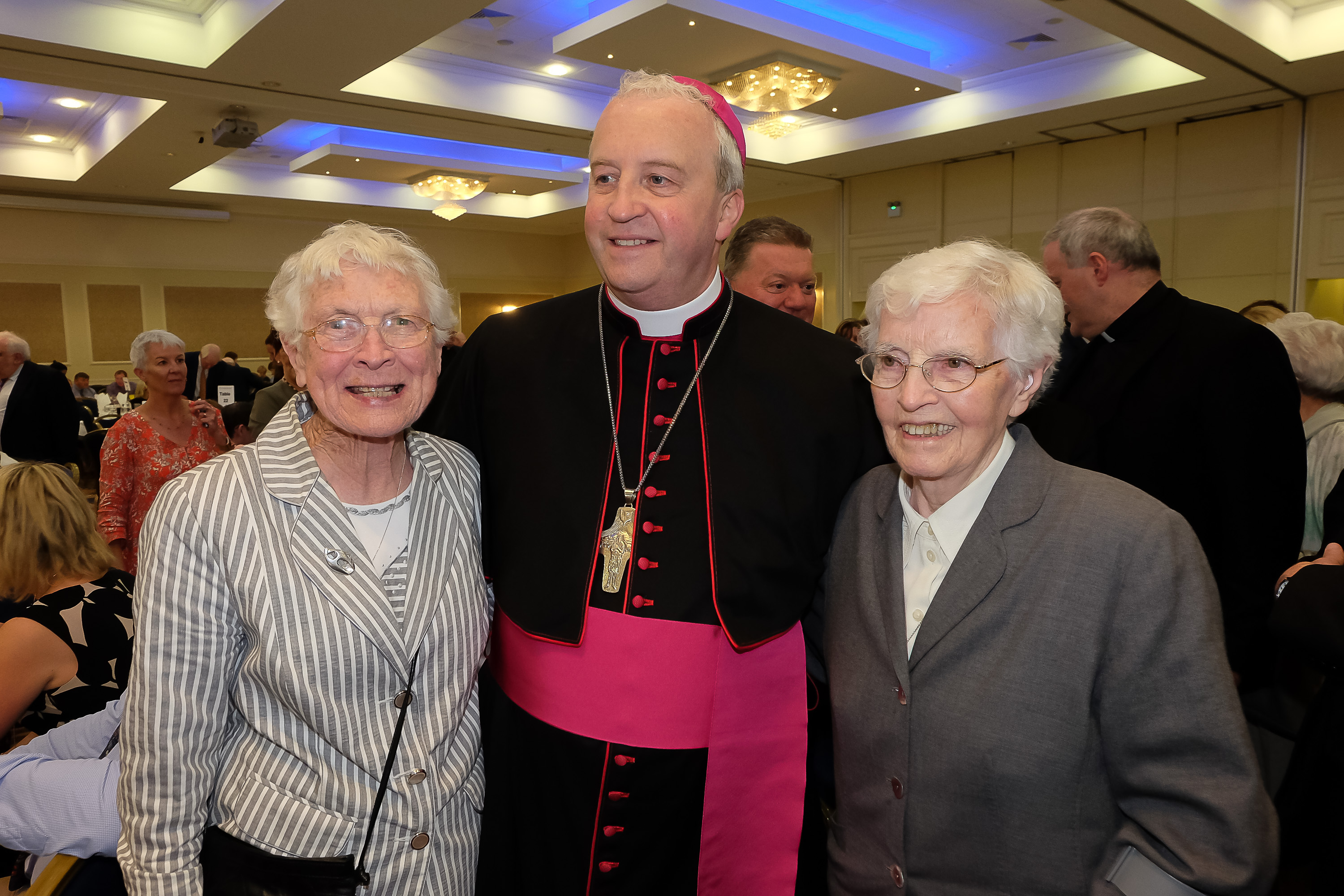 Sr Veronica, cousin of Bishop Michael, with the new Bishop Michael Router at a celebration dinner following the Bishop's Ordination Armagh City Hotel, Armagh,  21 July 2019Credit: LiamMcArdle.com