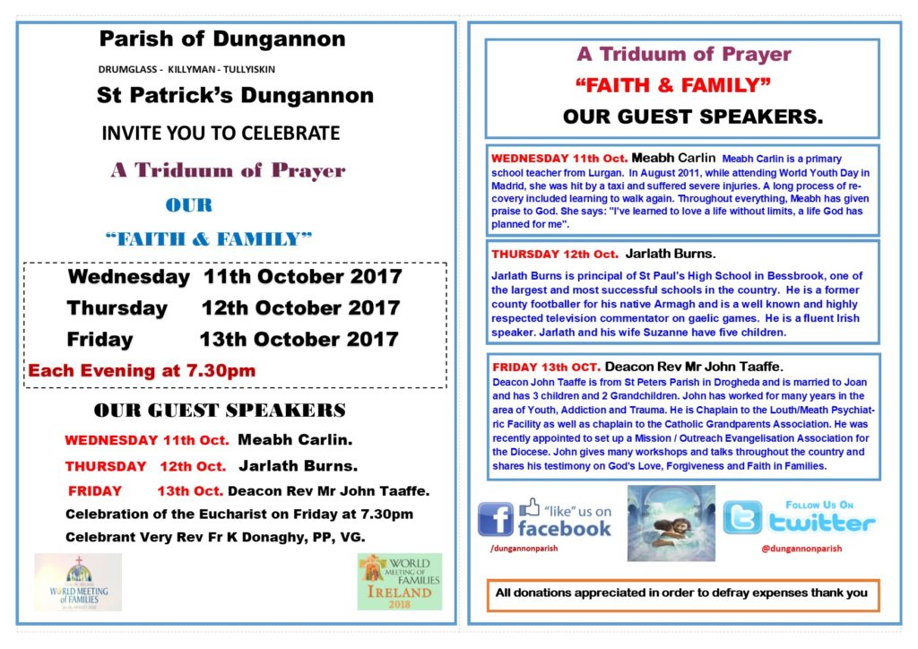 Triduum of Prayer   " OUR FAITH & FAMILY" @ St Patrick's Parish Dungannon