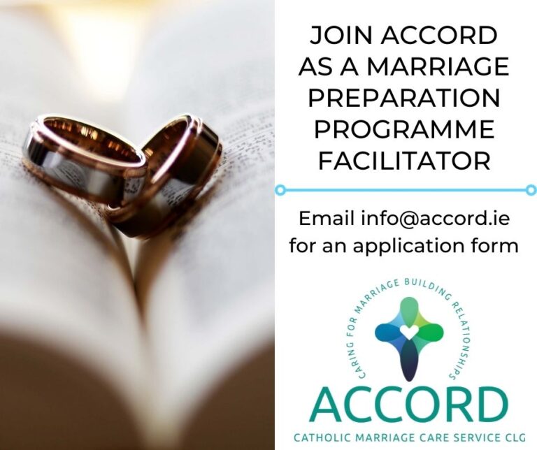 Accord Catholic Marriage Care Service CLG is currently recruiting volunteers to train as marriage preparation programme facilitators. Accord Catholic Marriage Care Service CLG is currently recruiting volunteers to train as marriage preparation programme facilitators.